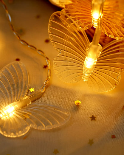 Homesake® Plastic 20 Butterfly Led String Lights for Photo Hanging, Birthday, Festival Decor, Wedding, Party for Home, Patio, Lawn, Decorative Lighting, Restaurants Decoration (Warm White), 5 Meters