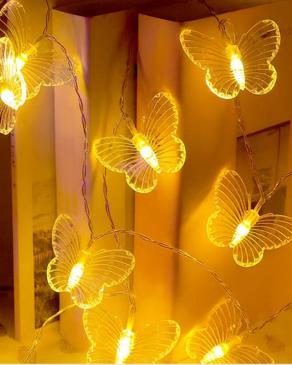 Homesake® Plastic 20 Butterfly Led String Lights for Photo Hanging, Birthday, Festival Decor, Wedding, Party for Home, Patio, Lawn, Decorative Lighting, Restaurants Decoration (Warm White), 5 Meters