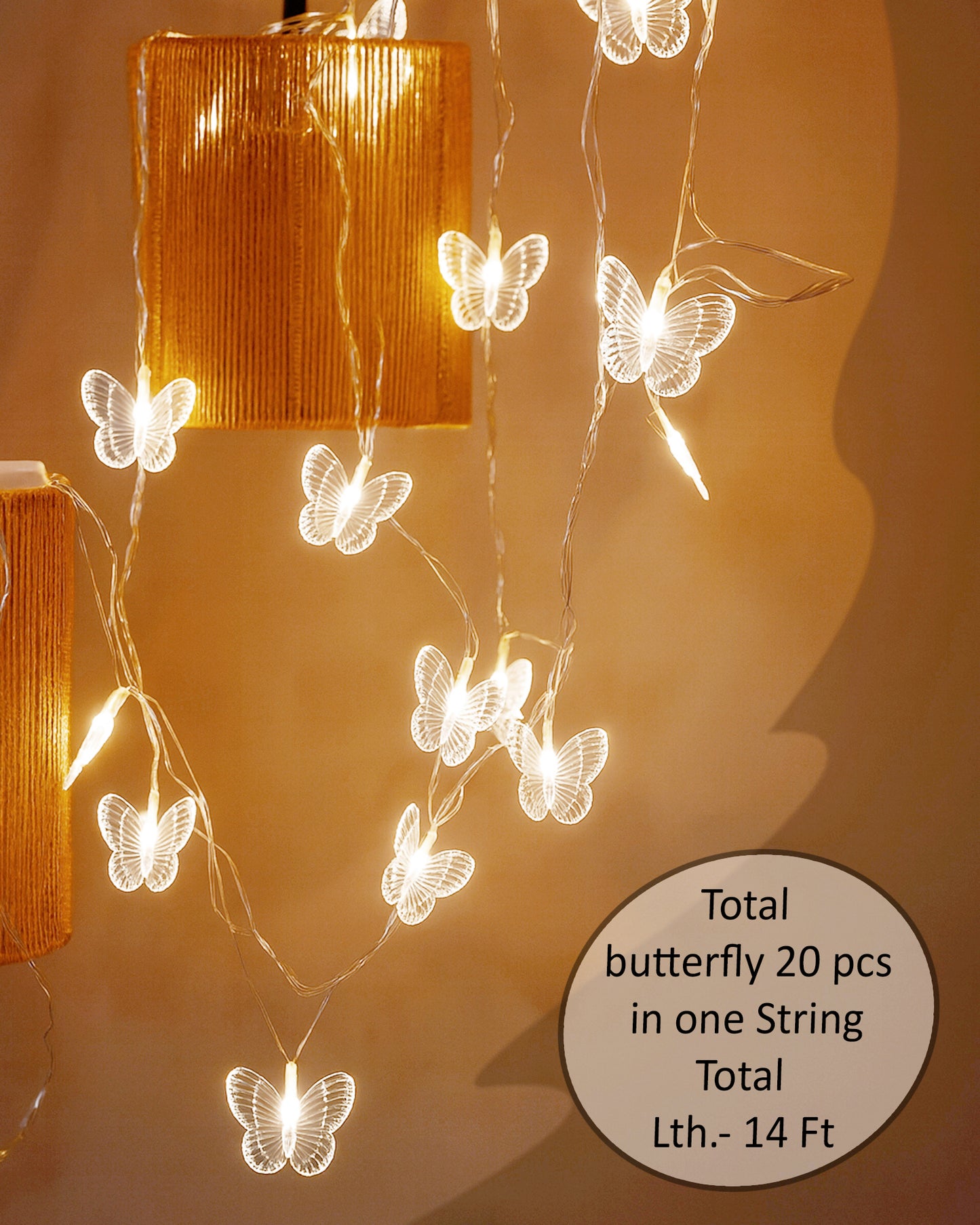 Homesake® Plastic 20 Butterfly Led String Lights for Photo Hanging, Birthday, Festival Decor, Wedding, Party for Home, Patio, Lawn, Decorative Lighting, Restaurants Decoration (Warm White), 5 Meters