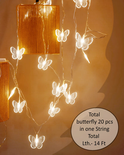Homesake® Plastic 20 Butterfly Led String Lights for Photo Hanging, Birthday, Festival Decor, Wedding, Party for Home, Patio, Lawn, Decorative Lighting, Restaurants Decoration (Warm White), 5 Meters