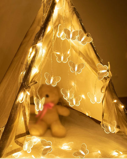 Homesake® Plastic 20 Butterfly Led String Lights for Photo Hanging, Birthday, Festival Decor, Wedding, Party for Home, Patio, Lawn, Decorative Lighting, Restaurants Decoration (Warm White), 5 Meters