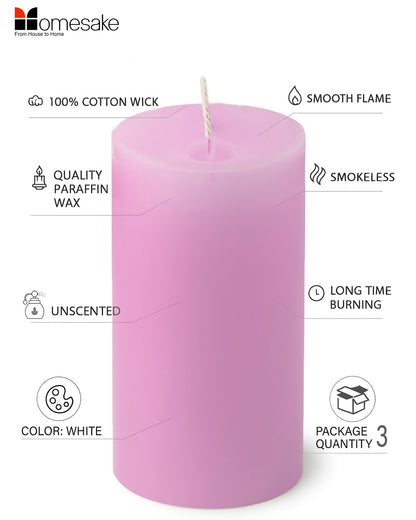 Pillar Candles Set of 3, Width 2" High 2" 4" 6" Large Paraffin Soy Wax Pillar Candles Aesthetic Modern Home Decor for Bathroom Living Room Diwali Gifts (Pink)