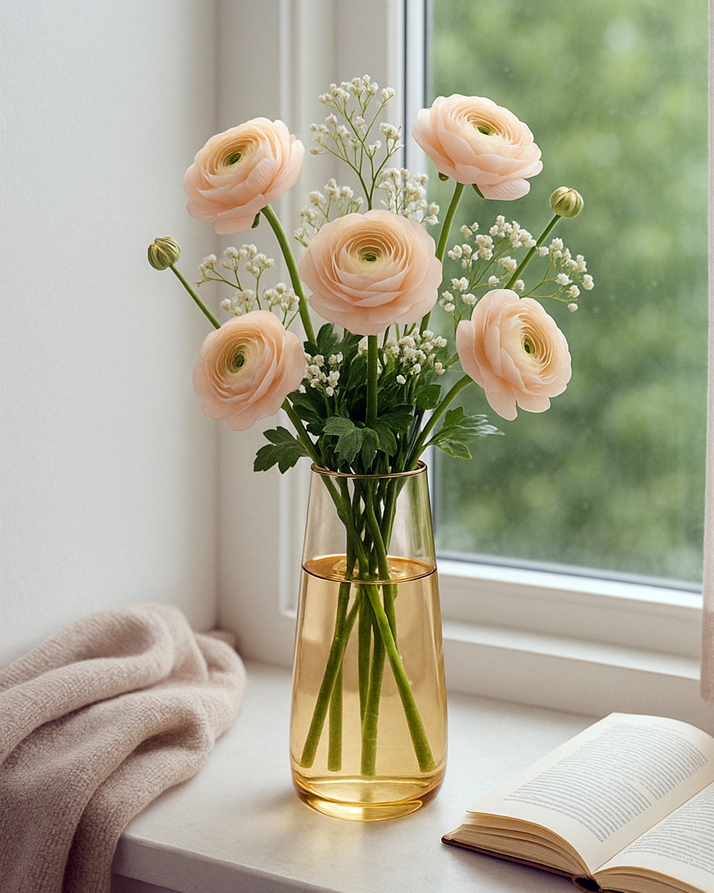 Flower Vase for Plants Flowers Glass Vase Pot for Living Room Water Plants (Gold, 22.8 cm X 6.3 cm X 7.6 cm) Home Decor Dining Table Hall Aesthetic House Warming Gift Decoration Bedroom, Amber Slim Taper