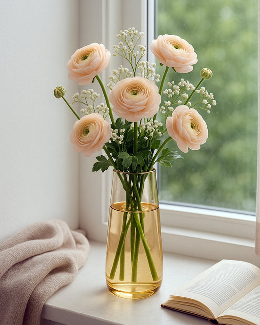 Flower Vase for Plants Flowers Glass Vase Pot for Living Room Water Plants (Gold, 22.8 cm X 6.3 cm X 7.6 cm) Home Decor Dining Table Hall Aesthetic House Warming Gift Decoration Bedroom, Amber Slim Taper