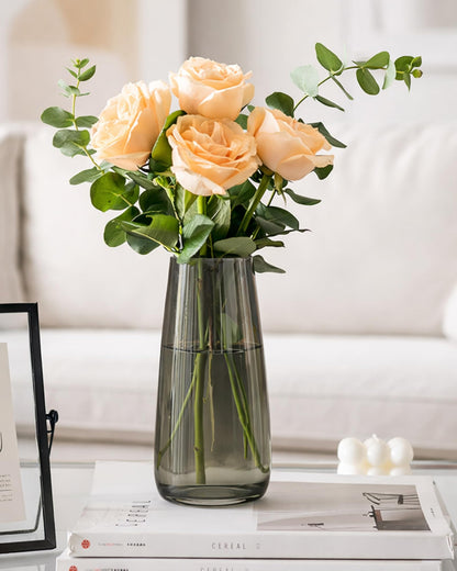 Flower Vase for Plants Flowers Glass Vase Pot for Living Room Water Plants (Gold, 22.8 cm X 6.3 cm X 7.6 cm) Home Decor Dining Table Hall Aesthetic House Warming Gift Decoration Bedroom, Amber Slim Taper