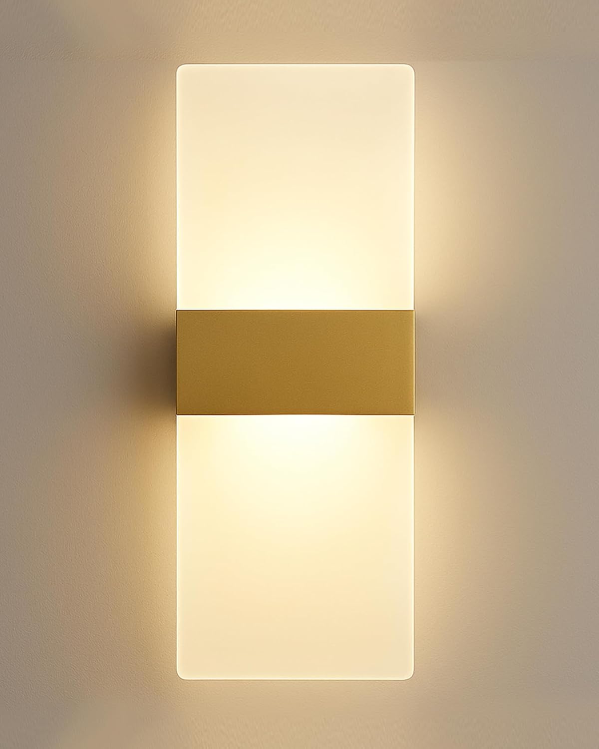 Modern LED Acrylic Wall Light for Living Room | Frosted Panel Sconce Vertical Panel Wall Mounted – Warm White, Indoor Decorative Lighting, Rectangle, Rose Gold