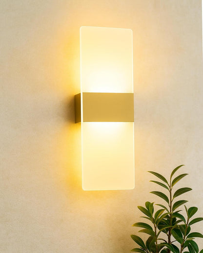 Modern LED Acrylic Wall Light for Living Room | Frosted Panel Sconce Vertical Panel Wall Mounted – Warm White, Indoor Decorative Lighting, Rectangle, Rose Gold
