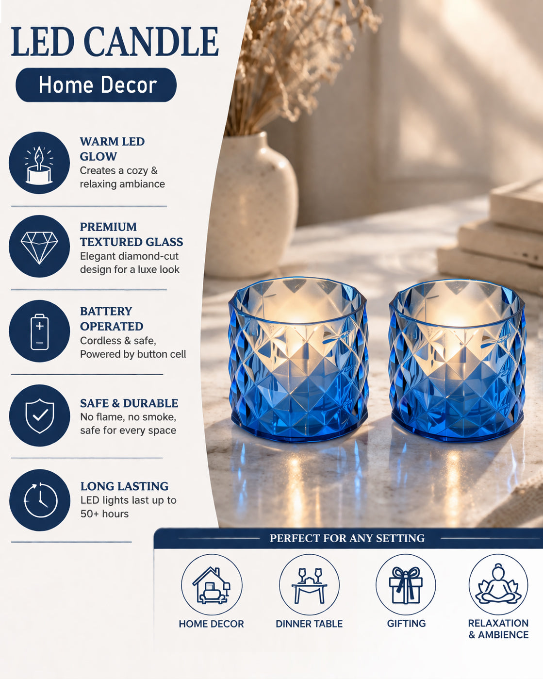 Acrylic Tealight Candle Holder – Diamond Cut Votive for Home Decoration, Diwali, Wedding & Festive Lighting – Decorative Table Centerpiece, Amber, set of 2