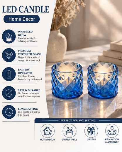 Acrylic Tealight Candle Holder – Diamond Cut Votive for Home Decoration, Diwali, Wedding & Festive Lighting – Decorative Table Centerpiece, Amber, set of 2