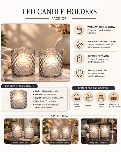 Acrylic Tealight Candle Holder – Diamond Cut Votive for Home Decoration, Diwali, Wedding & Festive Lighting – Decorative Table Centerpiece, Amber, set of 2