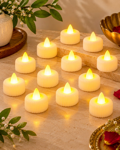 LED Tealight Candles – Warm White Flickering Flameless Lights for Home Décor, Diwali, Weddings & Parties, Battery Operated (Pack of 4)