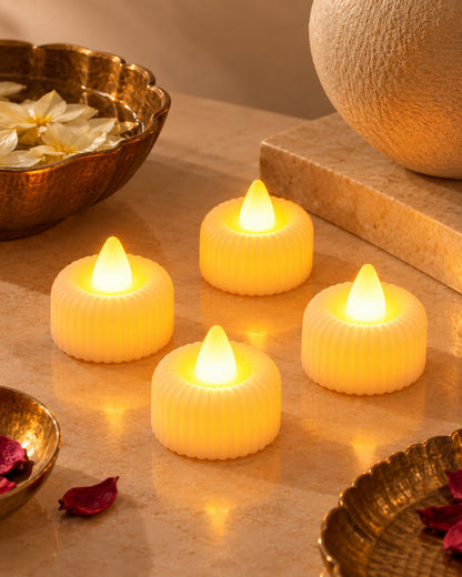 LED Tealight Candles – Warm White Flickering Flameless Lights for Home Décor, Diwali, Weddings & Parties, Battery Operated (Pack of 4)