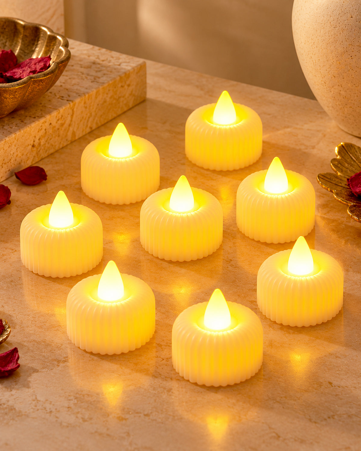 LED Tealight Candles – Warm White Flickering Flameless Lights for Home Décor, Diwali, Weddings & Parties, Battery Operated (Pack of 4)