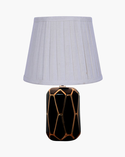 Modern Ceramic Base Bedside Table Lamp, Table Lamps for Home Decoration and Bedroom Decor with On/Off Button, Night Lamp with Cotton Fabric Shade, Black Gold Hive, Khadi