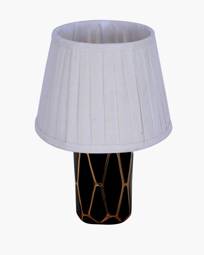 Modern Ceramic Base Bedside Table Lamp, Table Lamps for Home Decoration and Bedroom Decor with On/Off Button, Night Lamp with Cotton Fabric Shade, Black Gold Hive, Khadi