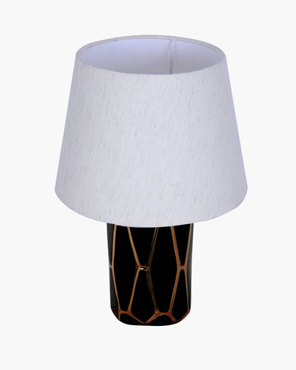 Modern Ceramic Base Bedside Table Lamp, Table Lamps for Home Decoration and Bedroom Decor with On/Off Button, Night Lamp with Cotton Fabric Shade, Black Gold Hive, Khadi