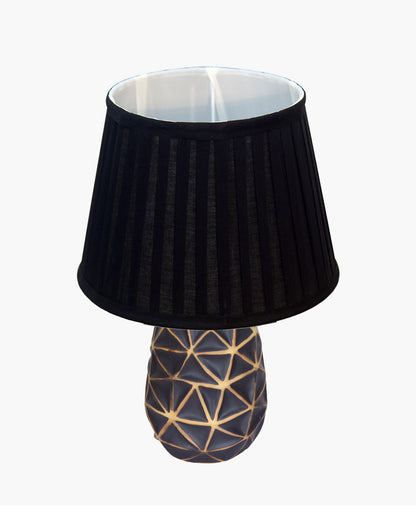 Modern Ceramic Base Bedside Table Lamp, Table Lamps for Home Decoration and Bedroom Decor with On/Off Button, Night Lamp with Cotton Fabric Shade, Graphite Prism, Khadi