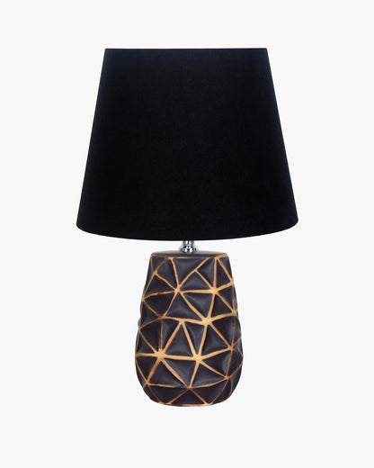 Modern Ceramic Base Bedside Table Lamp, Table Lamps for Home Decoration and Bedroom Decor with On/Off Button, Night Lamp with Cotton Fabric Shade, Graphite Prism, Khadi