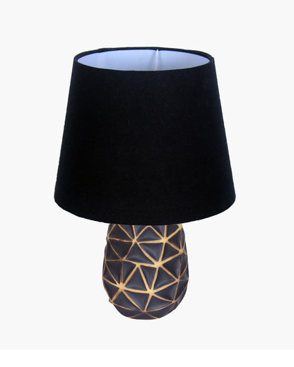 Modern Ceramic Base Bedside Table Lamp, Table Lamps for Home Decoration and Bedroom Decor with On/Off Button, Night Lamp with Cotton Fabric Shade, Graphite Prism, Khadi