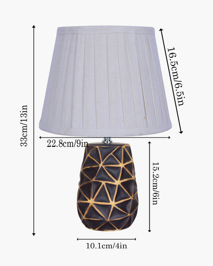 Modern Ceramic Base Bedside Table Lamp, Table Lamps for Home Decoration and Bedroom Decor with On/Off Button, Night Lamp with Cotton Fabric Shade, Graphite Prism, Khadi