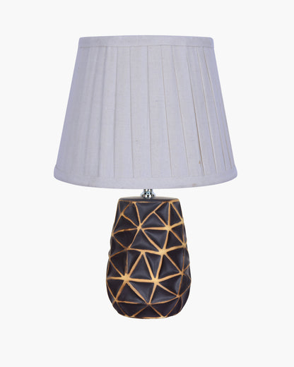 Modern Ceramic Base Bedside Table Lamp, Table Lamps for Home Decoration and Bedroom Decor with On/Off Button, Night Lamp with Cotton Fabric Shade, Graphite Prism, Khadi
