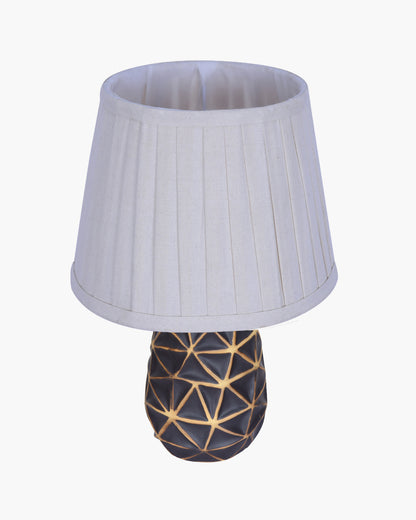 Modern Ceramic Base Bedside Table Lamp, Table Lamps for Home Decoration and Bedroom Decor with On/Off Button, Night Lamp with Cotton Fabric Shade, Graphite Prism, Khadi