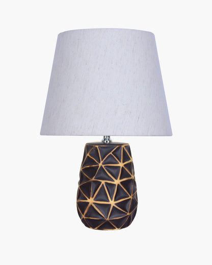 Modern Ceramic Base Bedside Table Lamp, Table Lamps for Home Decoration and Bedroom Decor with On/Off Button, Night Lamp with Cotton Fabric Shade, Graphite Prism, Khadi