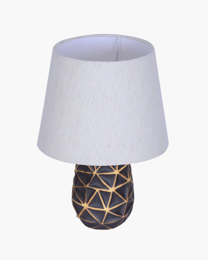 Modern Ceramic Base Bedside Table Lamp, Table Lamps for Home Decoration and Bedroom Decor with On/Off Button, Night Lamp with Cotton Fabric Shade, Graphite Prism, Khadi