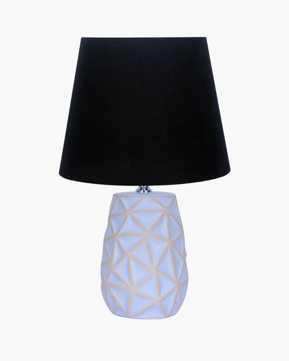 Retro Ceramic Base Bedside Table Lamp, Table Lamps for Home Decoration and Bedroom Decor with On/Off Button, Night Lamp with Cotton Fabric Shade, Whitewash Prism, Khadi