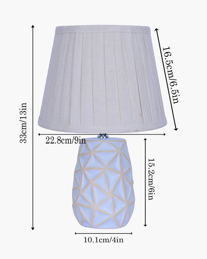 Retro Ceramic Base Bedside Table Lamp, Table Lamps for Home Decoration and Bedroom Decor with On/Off Button, Night Lamp with Cotton Fabric Shade, Whitewash Prism, Khadi