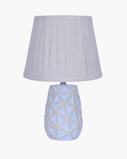 Retro Ceramic Base Bedside Table Lamp, Table Lamps for Home Decoration and Bedroom Decor with On/Off Button, Night Lamp with Cotton Fabric Shade, Whitewash Prism, Khadi