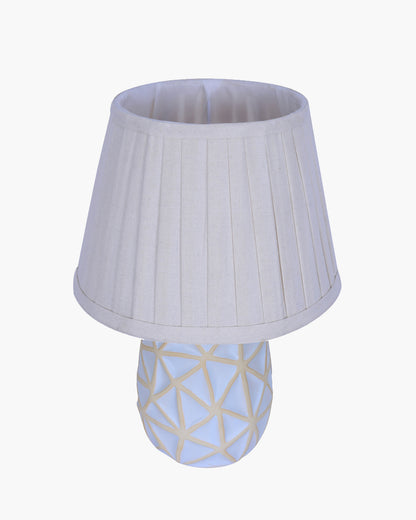 Retro Ceramic Base Bedside Table Lamp, Table Lamps for Home Decoration and Bedroom Decor with On/Off Button, Night Lamp with Cotton Fabric Shade, Whitewash Prism, Khadi