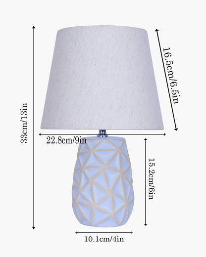 Retro Ceramic Base Bedside Table Lamp, Table Lamps for Home Decoration and Bedroom Decor with On/Off Button, Night Lamp with Cotton Fabric Shade, Whitewash Prism, Khadi