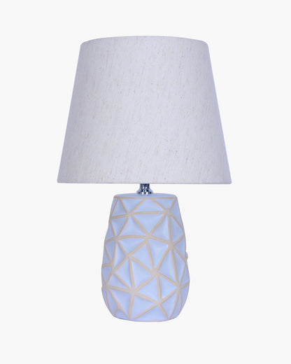 Retro Ceramic Base Bedside Table Lamp, Table Lamps for Home Decoration and Bedroom Decor with On/Off Button, Night Lamp with Cotton Fabric Shade, Whitewash Prism, Khadi
