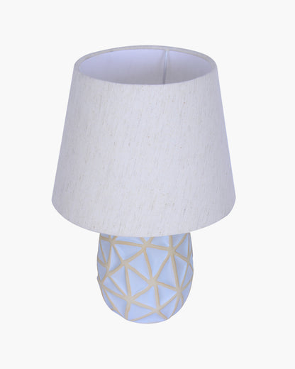 Retro Ceramic Base Bedside Table Lamp, Table Lamps for Home Decoration and Bedroom Decor with On/Off Button, Night Lamp with Cotton Fabric Shade, Whitewash Prism, Khadi