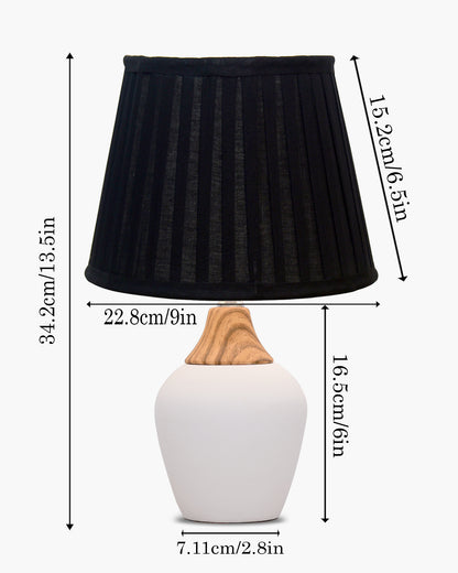Modern Ceramic Table Lamp with Fabric Shade, Minimal Bedside Lamp for Living Room & Bedroom, White Pottery Inspired, Khadi Shade