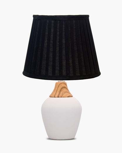Modern Ceramic Table Lamp with Fabric Shade, Minimal Bedside Lamp for Living Room & Bedroom, White Pottery Inspired, Khadi Shade