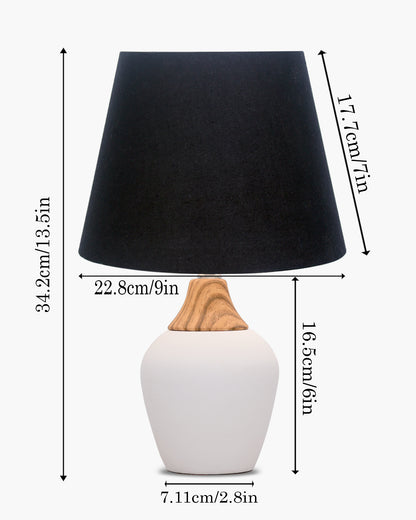 Modern Ceramic Table Lamp with Fabric Shade, Minimal Bedside Lamp for Living Room & Bedroom, White Pottery Inspired, Khadi Shade