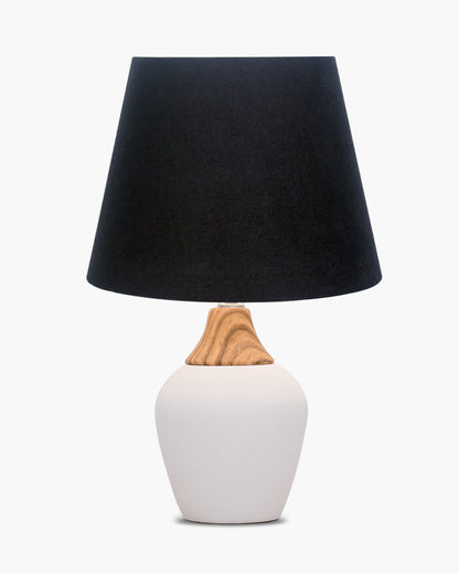 Modern Ceramic Table Lamp with Fabric Shade, Minimal Bedside Lamp for Living Room & Bedroom, White Pottery Inspired, Khadi Shade