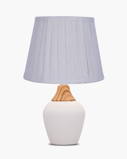 Modern Ceramic Table Lamp with Fabric Shade, Minimal Bedside Lamp for Living Room & Bedroom, White Pottery Inspired, Khadi Shade
