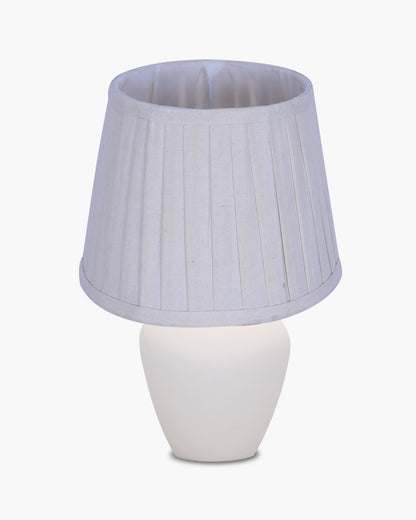 Modern Ceramic Table Lamp with Fabric Shade, Minimal Bedside Lamp for Living Room & Bedroom, White Pottery Inspired, Khadi Shade