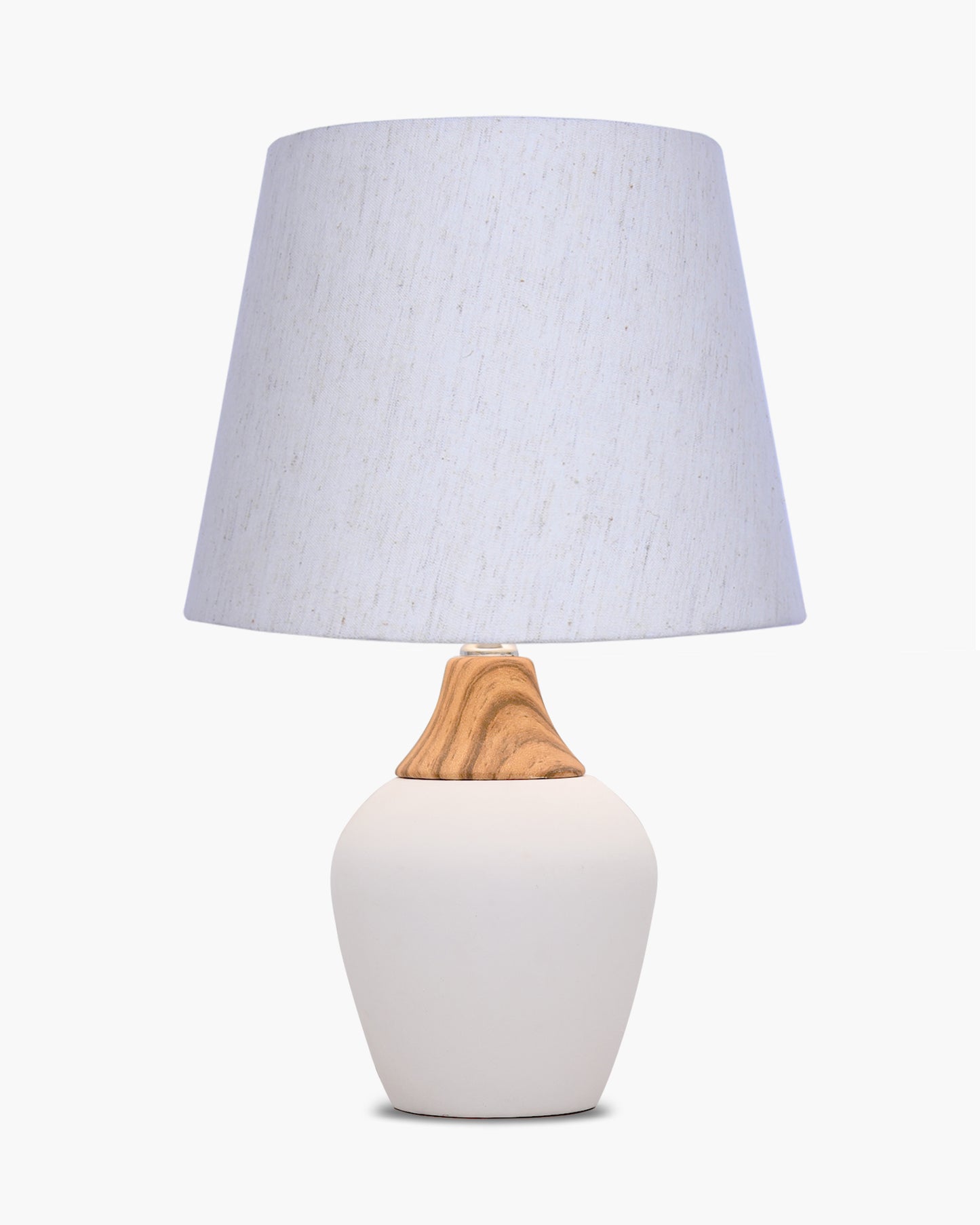 Modern Ceramic Table Lamp with Fabric Shade, Minimal Bedside Lamp for Living Room & Bedroom, White Pottery Inspired, Khadi Shade