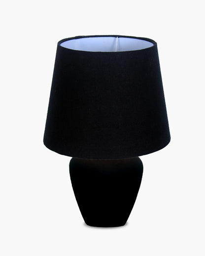 Modern Ceramic Table Lamp with Fabric Shade, Minimal Bedside Lamp for Living Room & Bedroom, Black Pottery Inspired, Khadi Shade