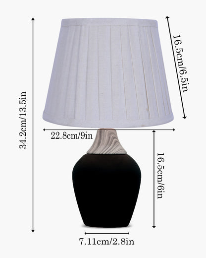 Modern Ceramic Table Lamp with Fabric Shade, Minimal Bedside Lamp for Living Room & Bedroom, Black Pottery Inspired, Khadi Shade