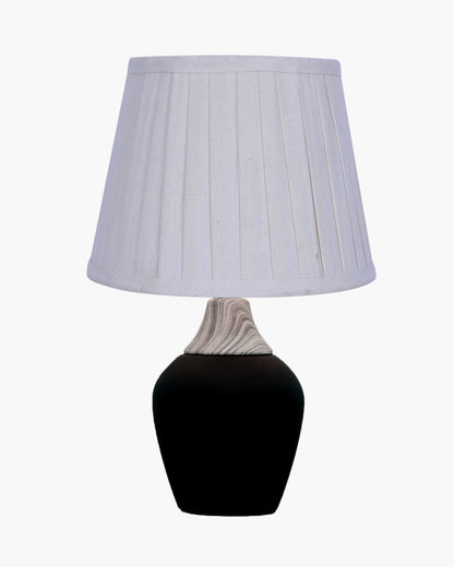 Modern Ceramic Table Lamp with Fabric Shade, Minimal Bedside Lamp for Living Room & Bedroom, Black Pottery Inspired, Khadi Shade