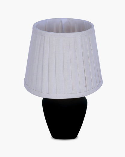 Modern Ceramic Table Lamp with Fabric Shade, Minimal Bedside Lamp for Living Room & Bedroom, Black Pottery Inspired, Khadi Shade