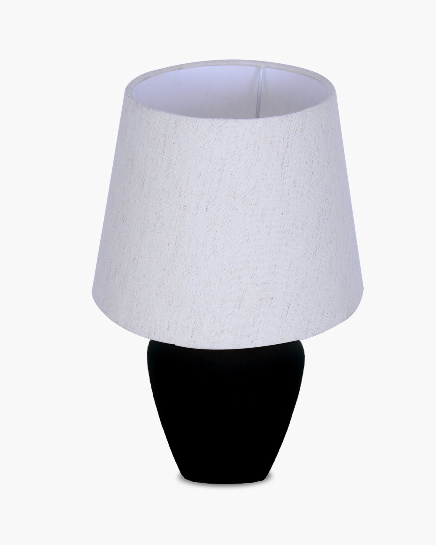 Modern Ceramic Table Lamp with Fabric Shade, Minimal Bedside Lamp for Living Room & Bedroom, Black Pottery Inspired, Khadi Shade