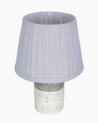 Modern Ceramic Table Lamp with Fabric Shade, Minimal Bedside Lamp for Living Room & Bedroom, Grey Carved Honeycomb Pattern, Khadi Taper