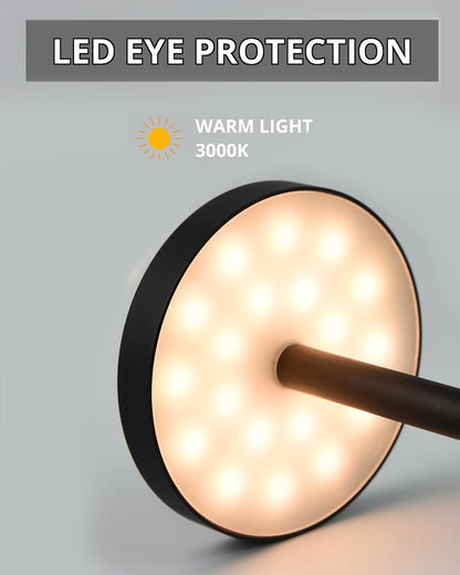 Table Lamps Rechargeable Set of 1, Black Portable LED Desk Lamp, Battery Powered Wireless Table Light, LED Cordless Desk Lamp, Wireless Portable Desk & Bedside Lamp for Home, Café & Restaurant
