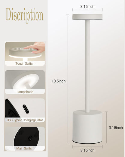 Table Lamps Rechargeable Set of 1, Black Portable LED Desk Lamp, Battery Powered Wireless Table Light, LED Cordless Desk Lamp, Wireless Portable Desk & Bedside Lamp for Home, Café & Restaurant